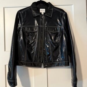 Nine West Shiny Black Leather Jacket